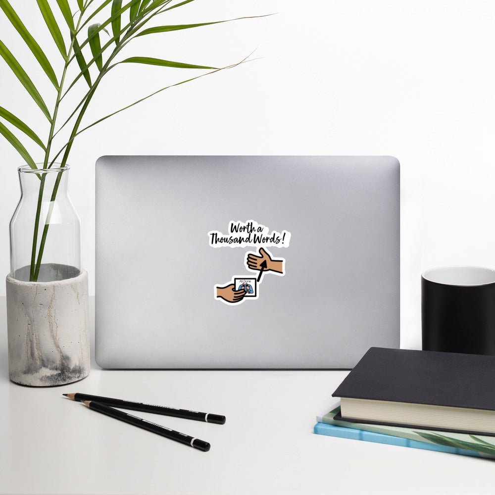 "All Done Worth 1000 Words" vinyl sticker with Boardmaker Picture Communication Symbols