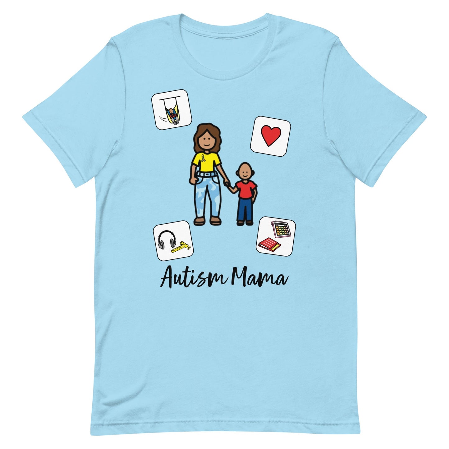 "Autism Mama" Autism Acceptance T-shirt with Boardmaker Picture Communication Symbols Unisex