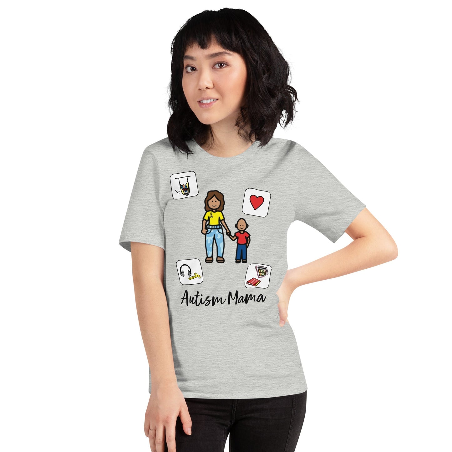 "Autism Mama" Autism Acceptance T-shirt with Boardmaker Picture Communication Symbols Unisex