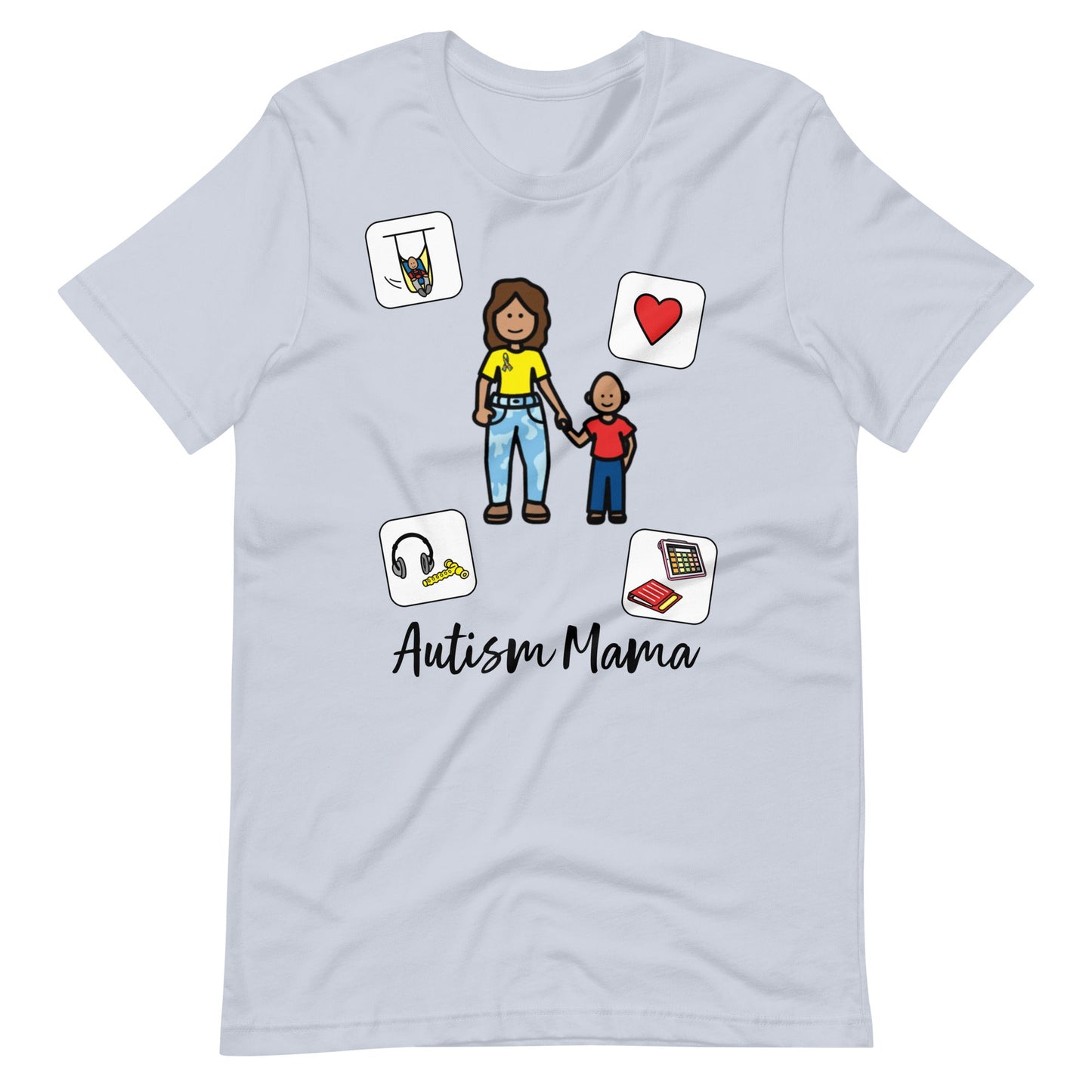 "Autism Mama" Autism Acceptance T-shirt with Boardmaker Picture Communication Symbols Unisex