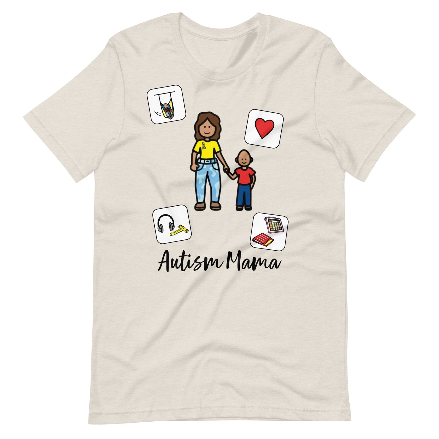 "Autism Mama" Autism Acceptance T-shirt with Boardmaker Picture Communication Symbols Unisex