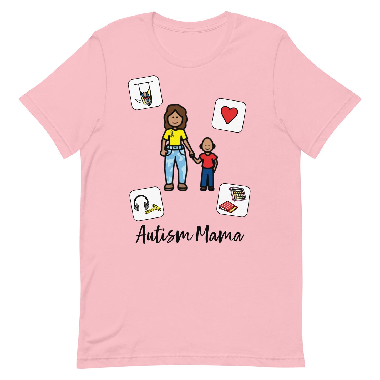 "Autism Mama" Autism Acceptance T-shirt with Boardmaker Picture Communication Symbols Unisex