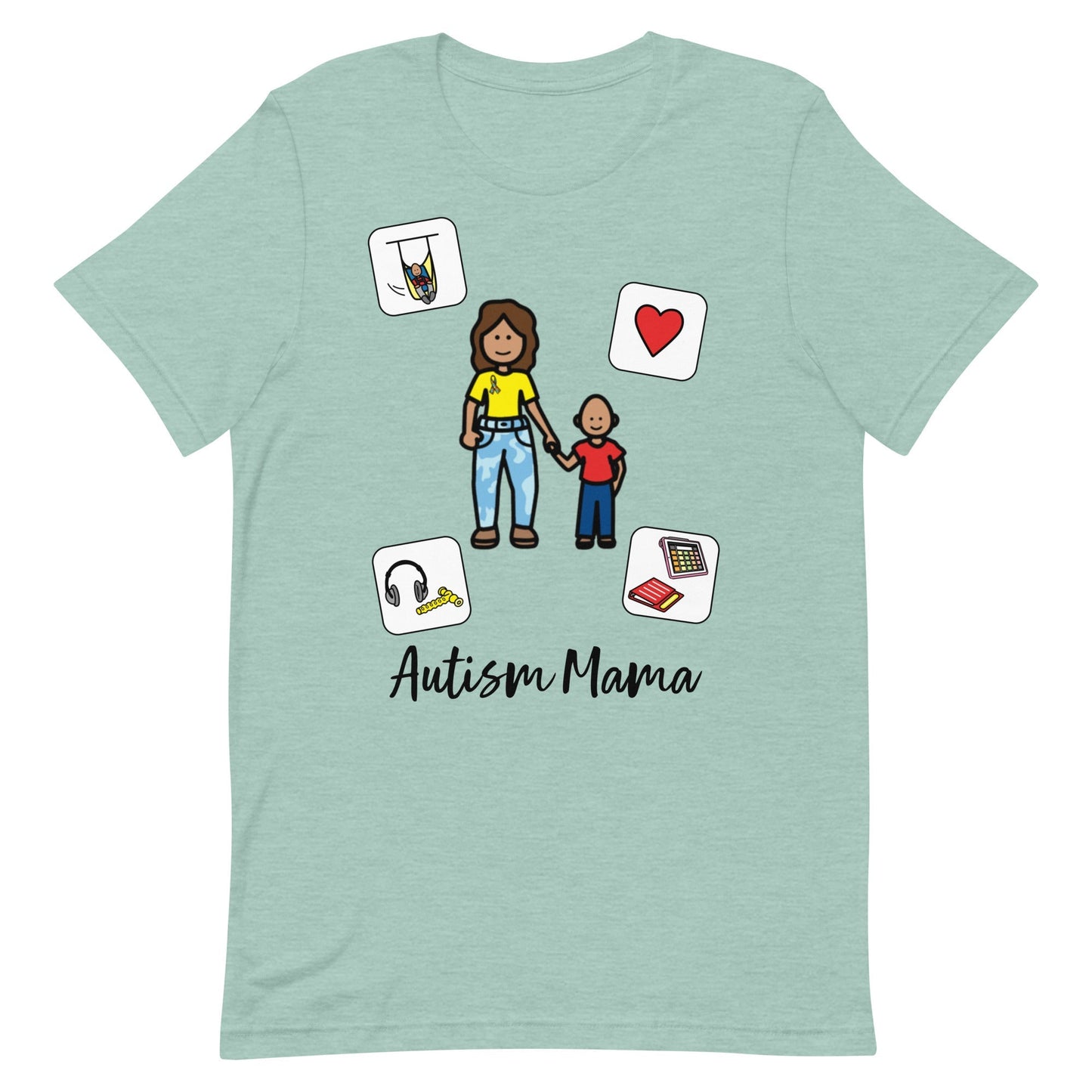 "Autism Mama" Autism Acceptance T-shirt with Boardmaker Picture Communication Symbols Unisex