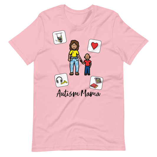 "Autism Mama" Autism Acceptance T-shirt with Boardmaker Picture Communication Symbols Unisex