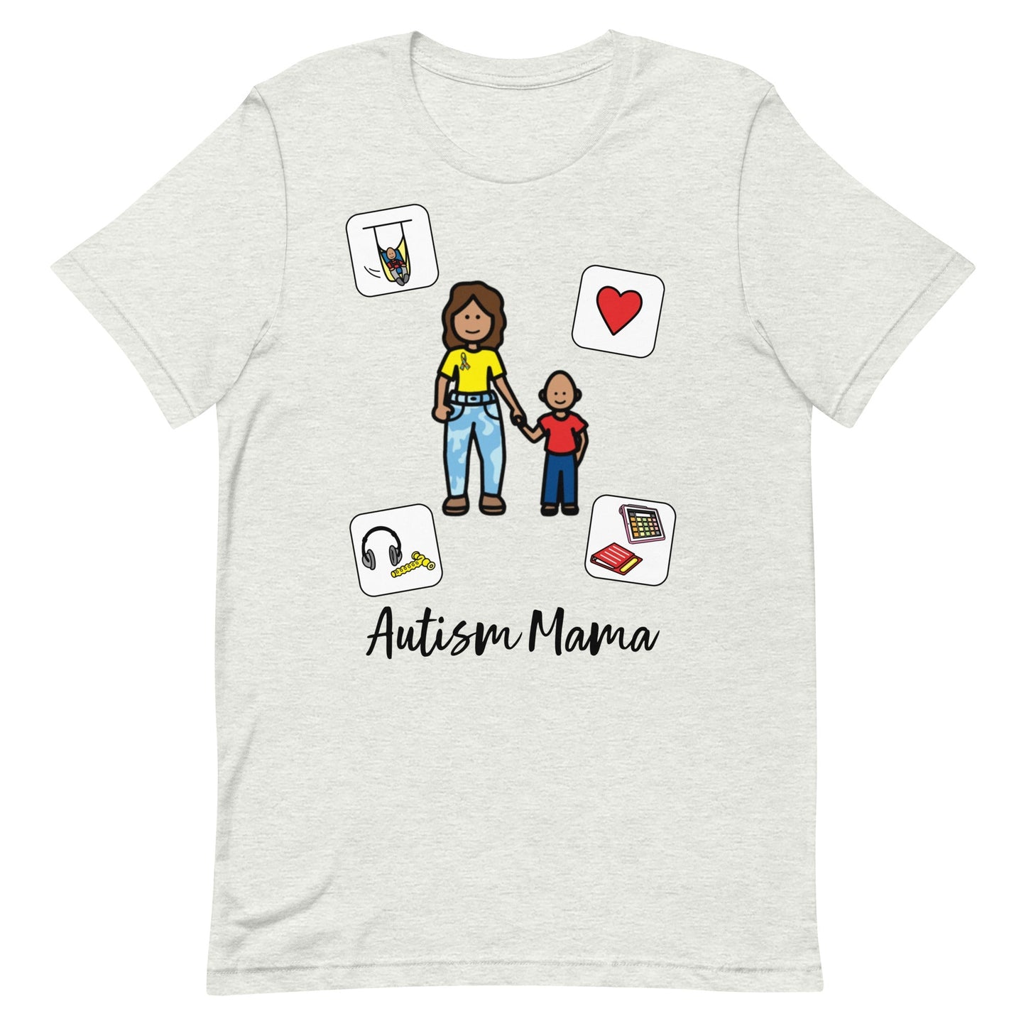 "Autism Mama" Autism Acceptance T-shirt with Boardmaker Picture Communication Symbols Unisex