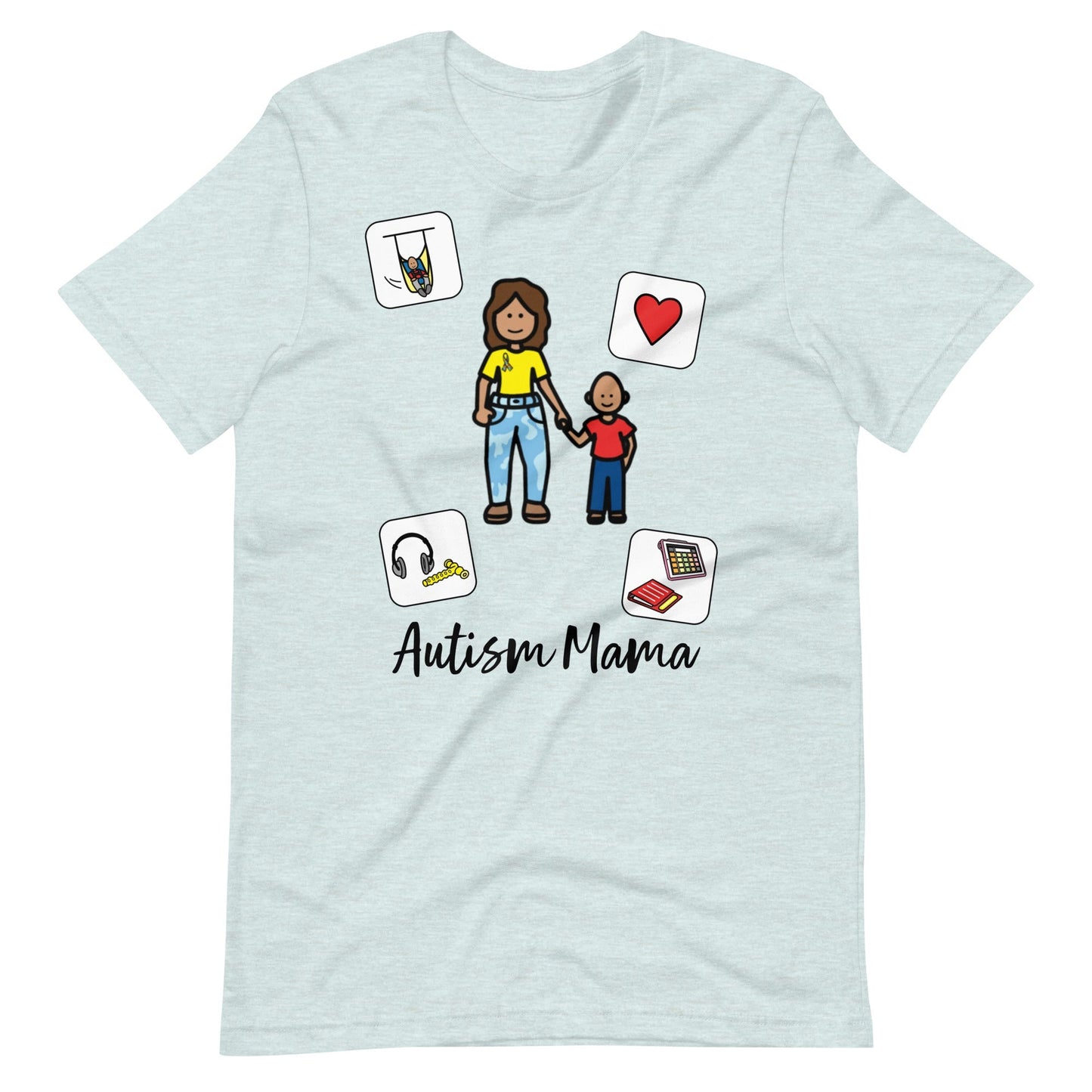 "Autism Mama" Autism Acceptance T-shirt with Boardmaker Picture Communication Symbols Unisex