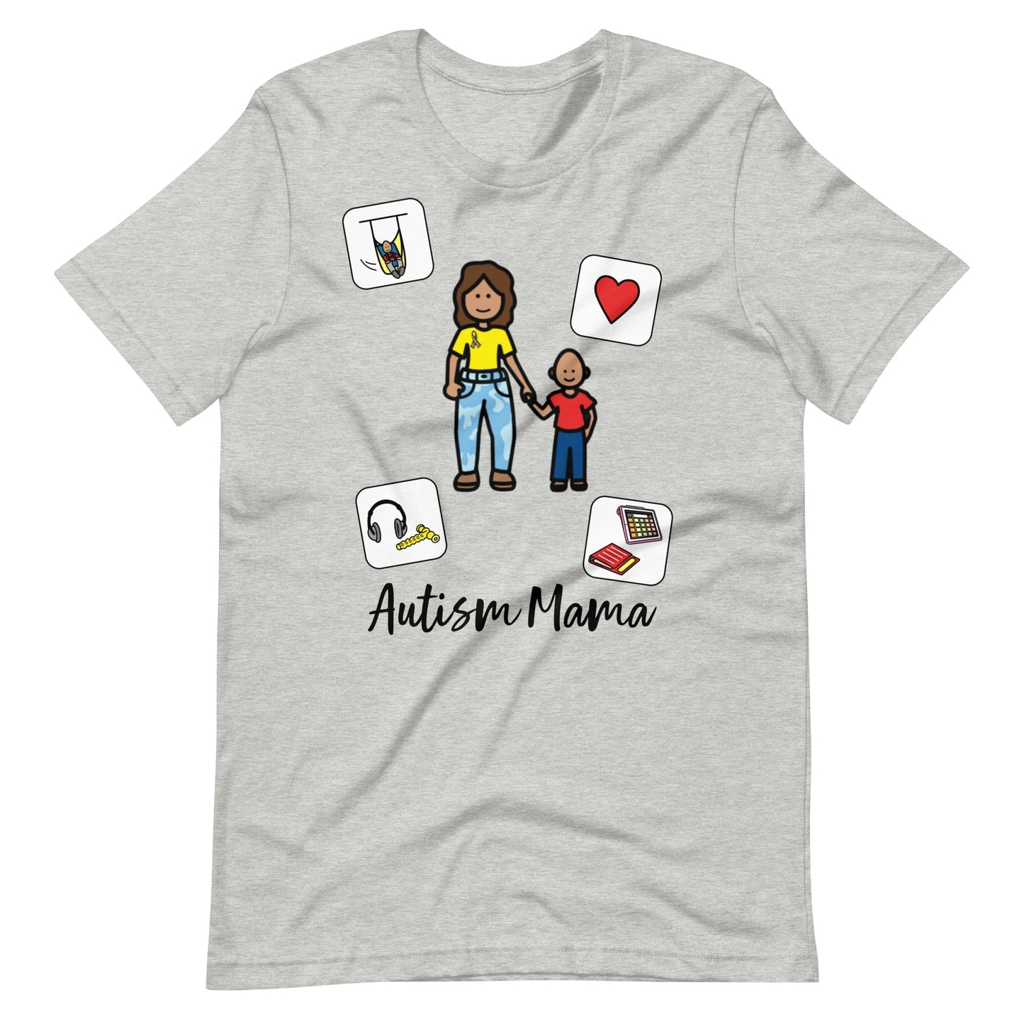 "Autism Mama" Autism Acceptance T-shirt with Boardmaker Picture Communication Symbols Unisex