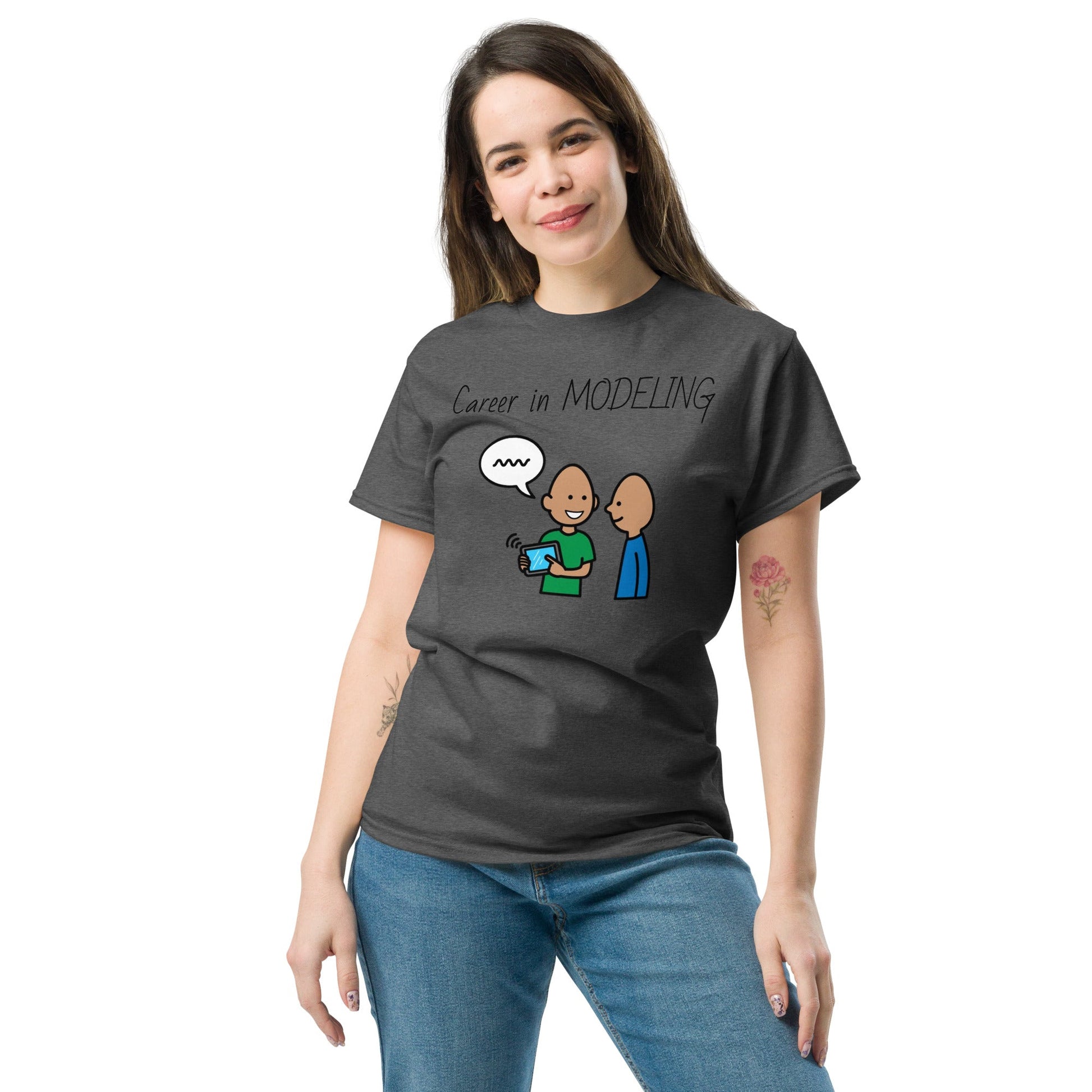 SLP Speech Therpist t-shirt special education teacher shirt Career in Modeling AAC with Boardmaker PCS  dark female Heather gray