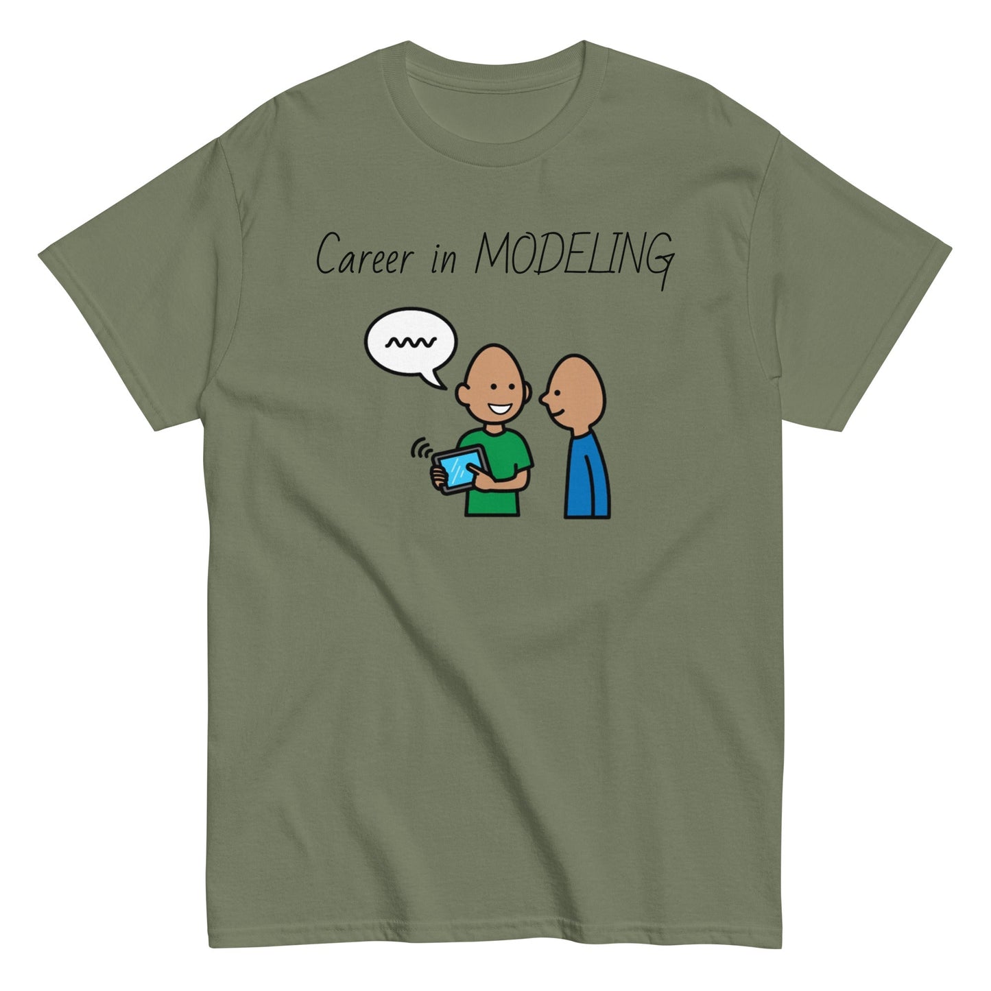 SLP Speech Therpist t-shirt special education teacher shirt Career in Modeling AAC with Boardmaker PCS hunter green 