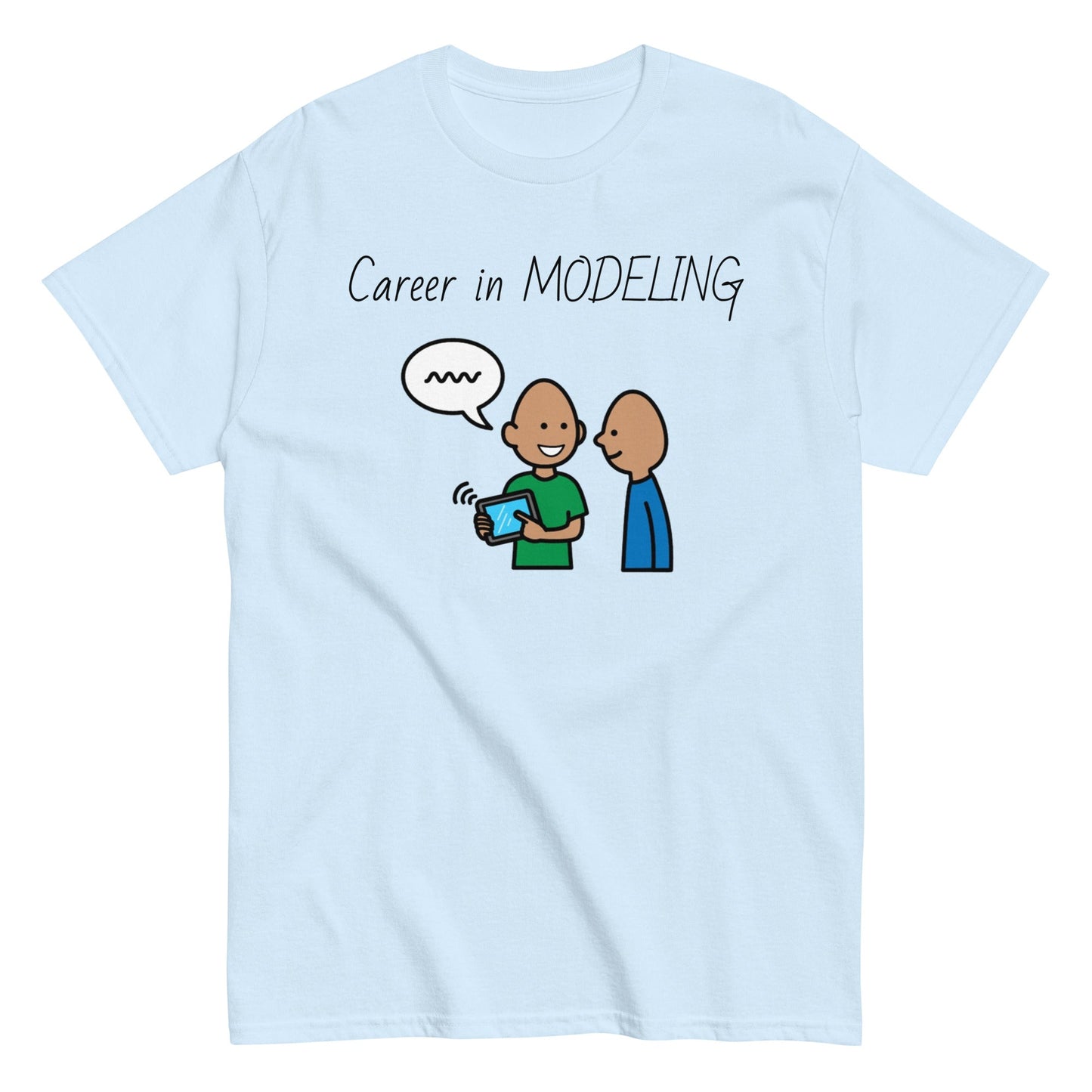 SLP Speech Therpist t-shirt special education teacher shirt Career in Modeling AAC with Boardmaker PCS light blue