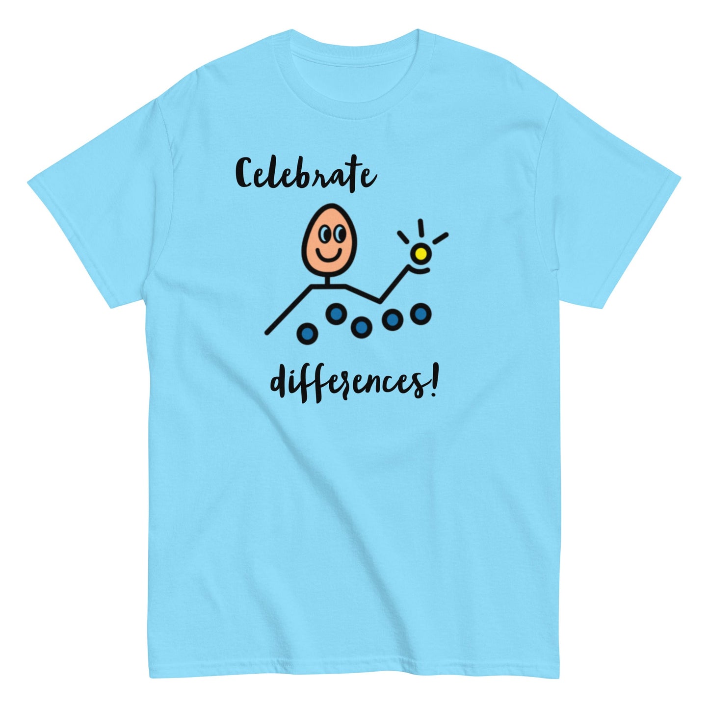 Celebrate Differences Inclusion Autism Awareness special education teacher SLP t-shirt with Boardmaker PCS bright blue unisex