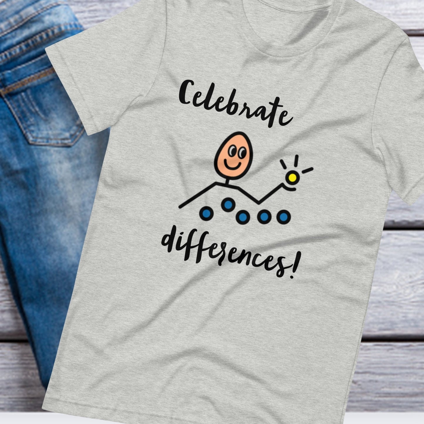 Special Education Teacher Shirt SLP T-Shirt Gray Celebrate Differences Autism Acceptance and AAC with Boardmaker PCS with background