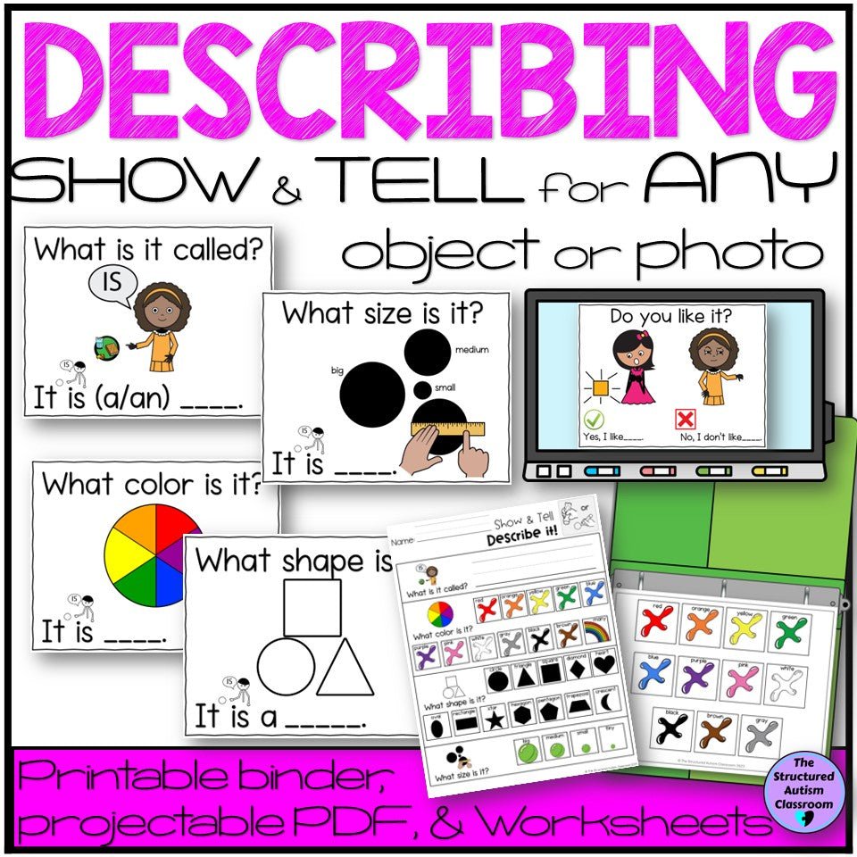 Describing Pictures and Objects Visual Supports & Worksheets for Speech Therapy and SPED Digital PDF