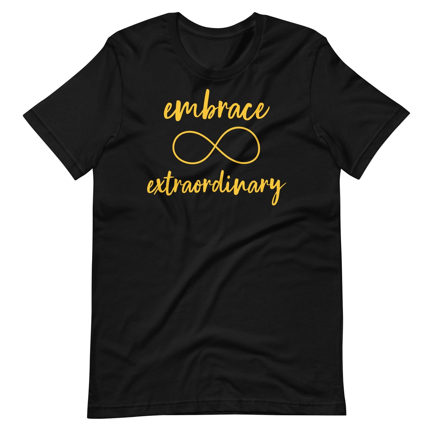 "Embrace Extraordinary" Autism Acceptance T-shirt with Gold Infinity Symbol