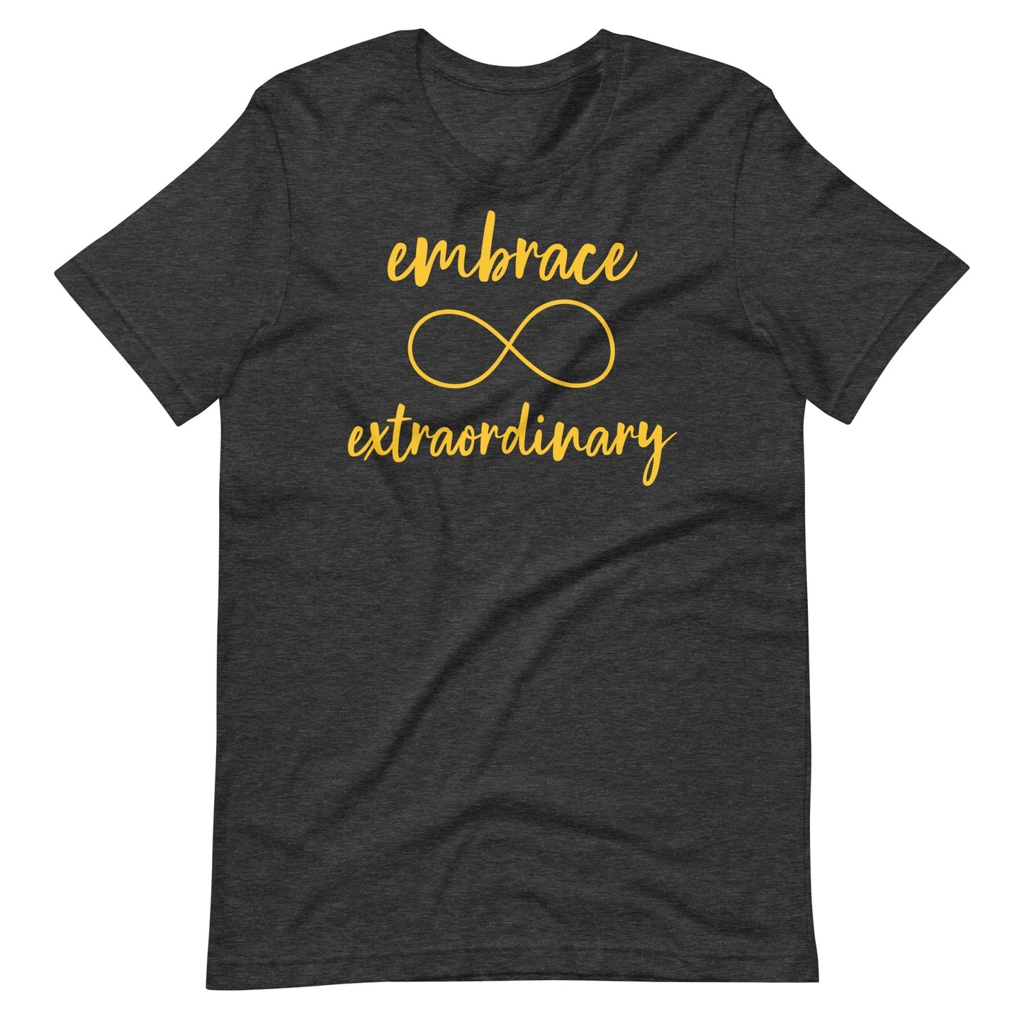 "Embrace Extraordinary" Autism Acceptance T-shirt with Gold Infinity Symbol