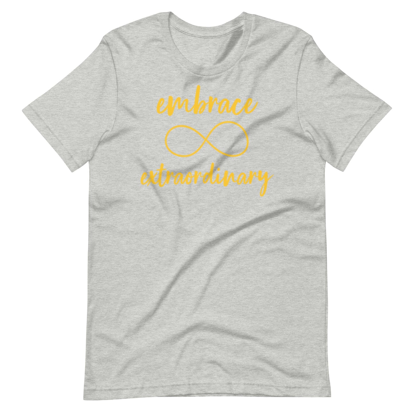 "Embrace Extraordinary" Autism Acceptance T-shirt with Gold Infinity Symbol