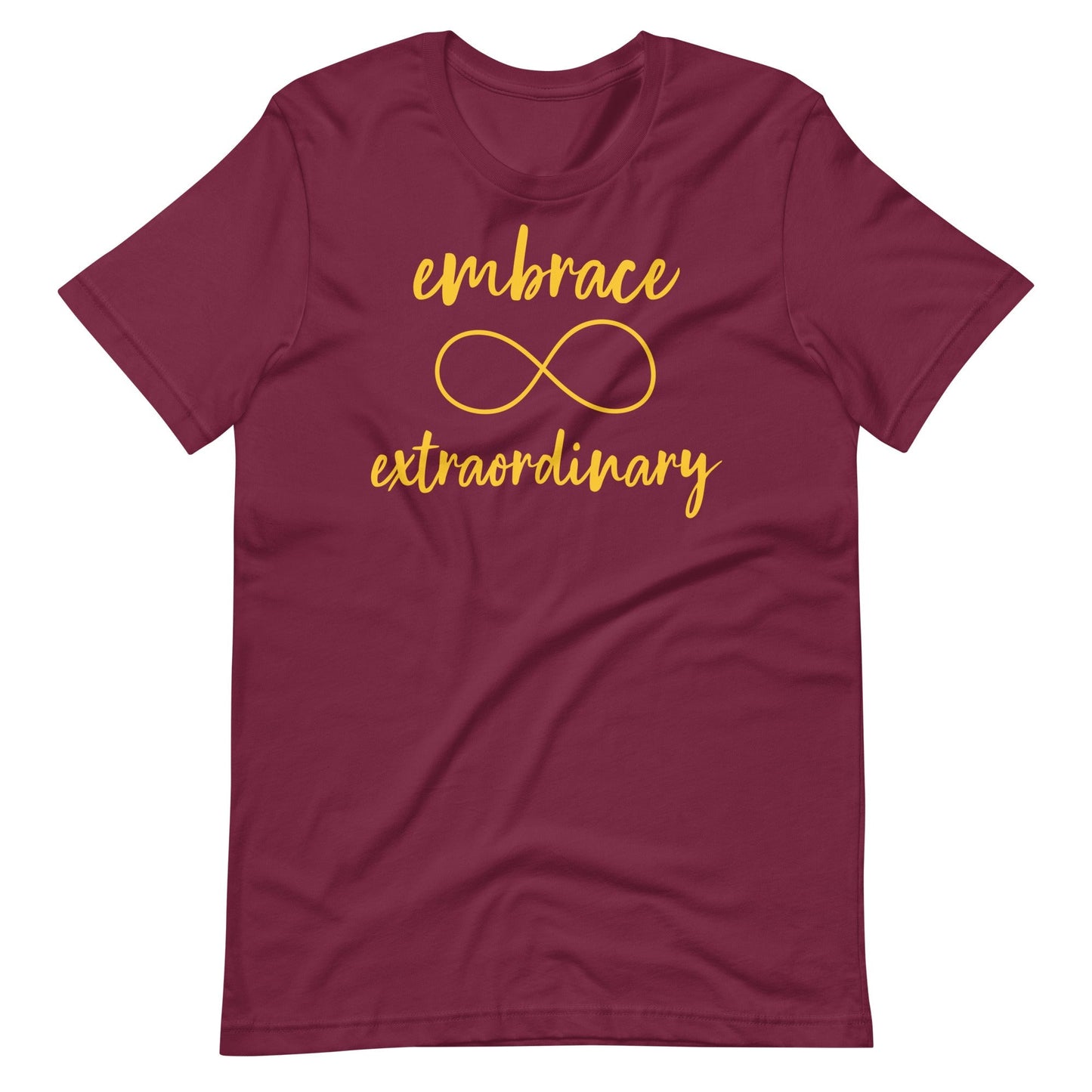 "Embrace Extraordinary" Autism Acceptance T-shirt with Gold Infinity Symbol