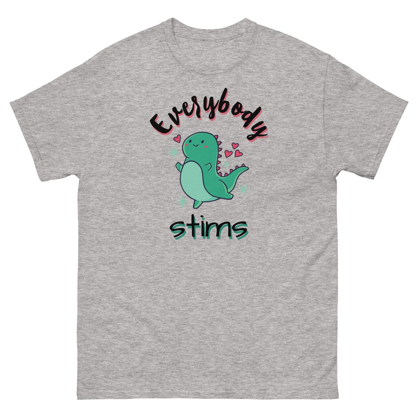 Autism Awareness Neurodiversity Everybody Stims Dinosaur Special Education Teacher shirt heather gray unisex classic 