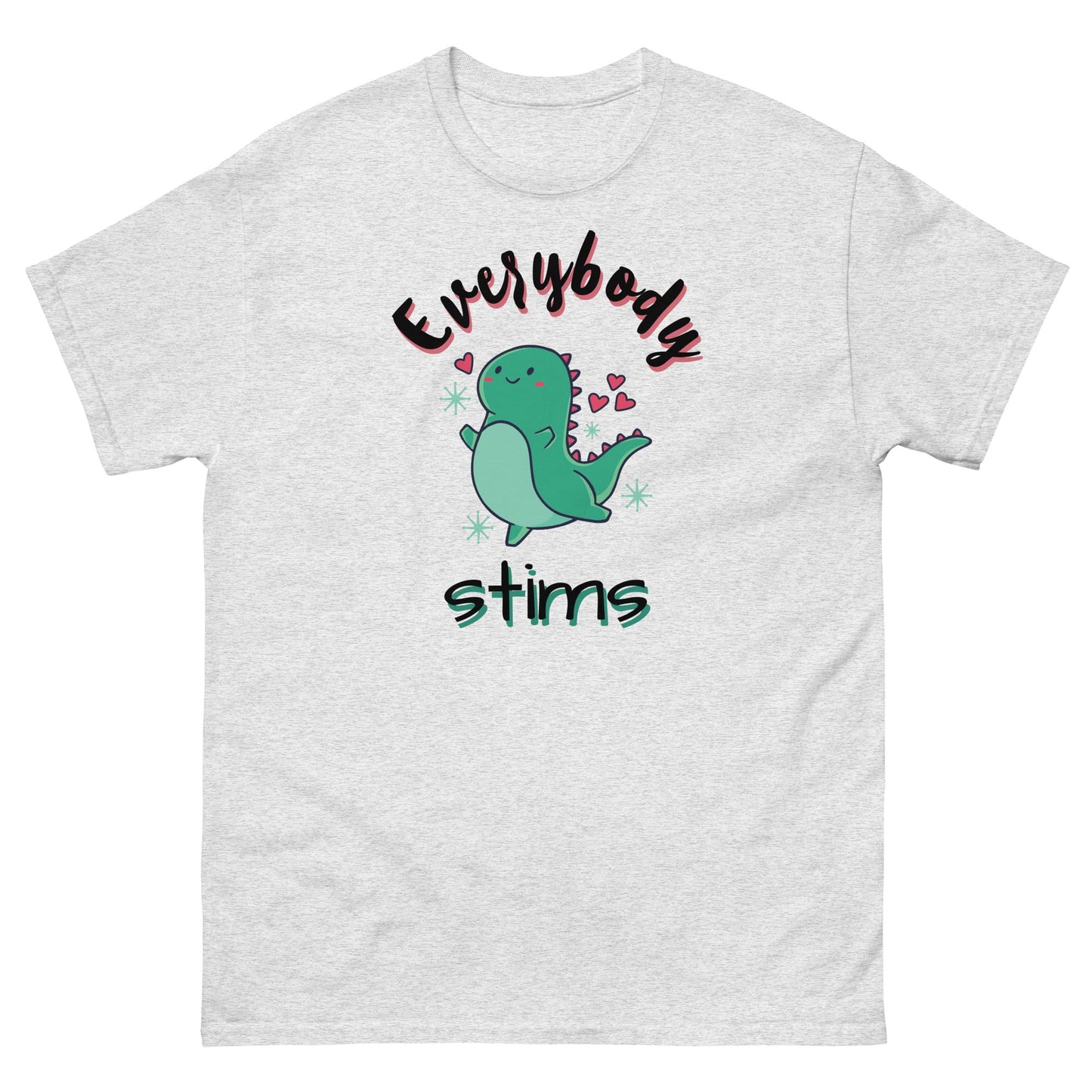 Autism Awareness Neurodiversity Everybody Stims Dinosaur Special Education Teacher shirt white unisex classic 