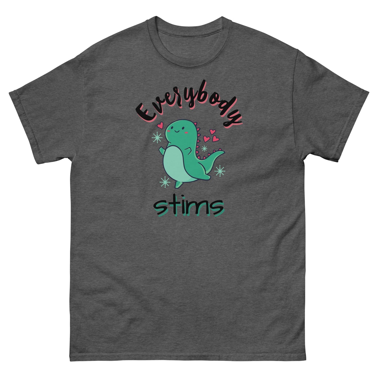 Autism Awareness Neurodiversity Everybody Stims Dinosaur Special Education Teacher shirt dark heather gray unisex classic 