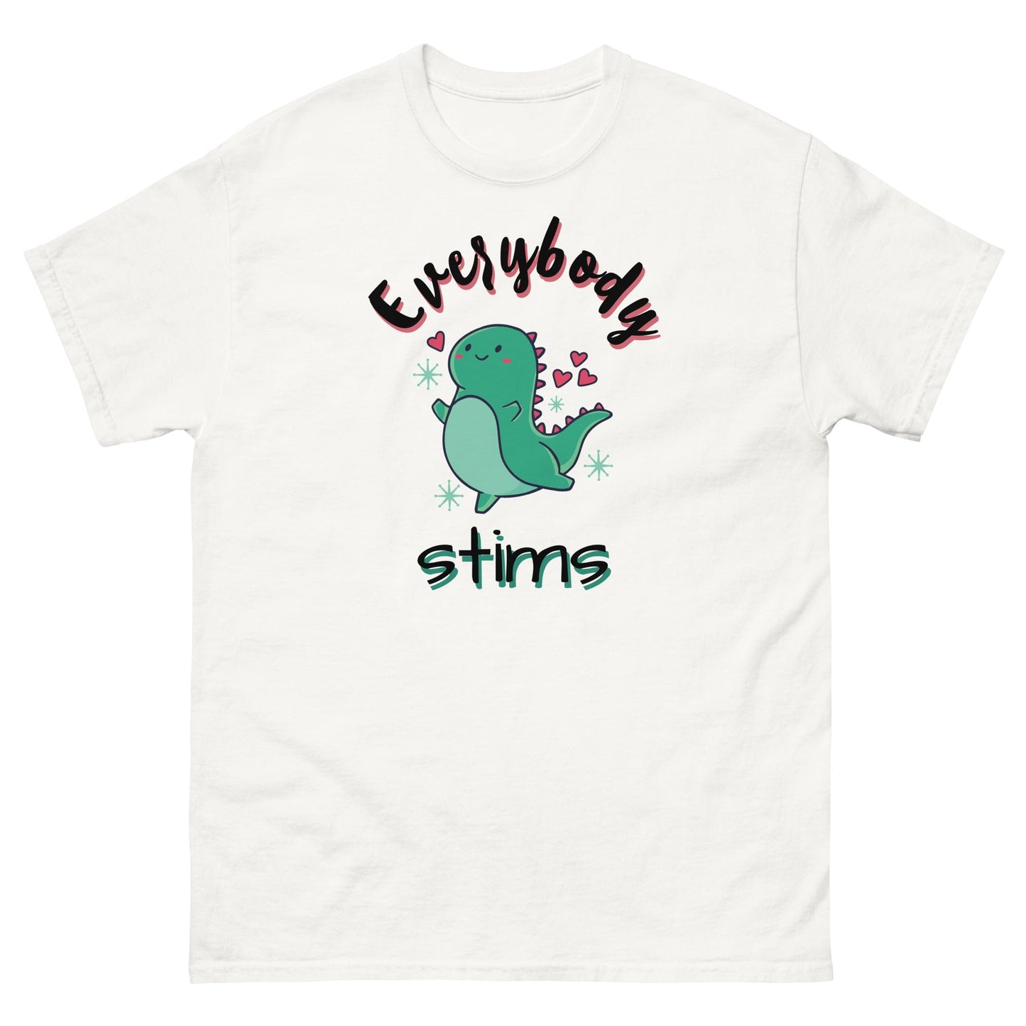 Autism Awareness Neurodiversity Everybody Stims Dinosaur Special Education Teacher shirt white unisex classic 