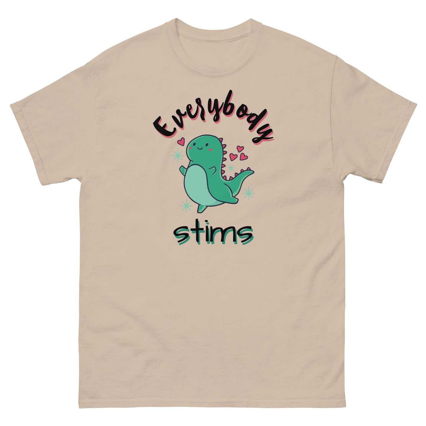 Autism Awareness Neurodiversity Everybody Stims Dinosaur Special Education Teacher shirt sand unisex classic 