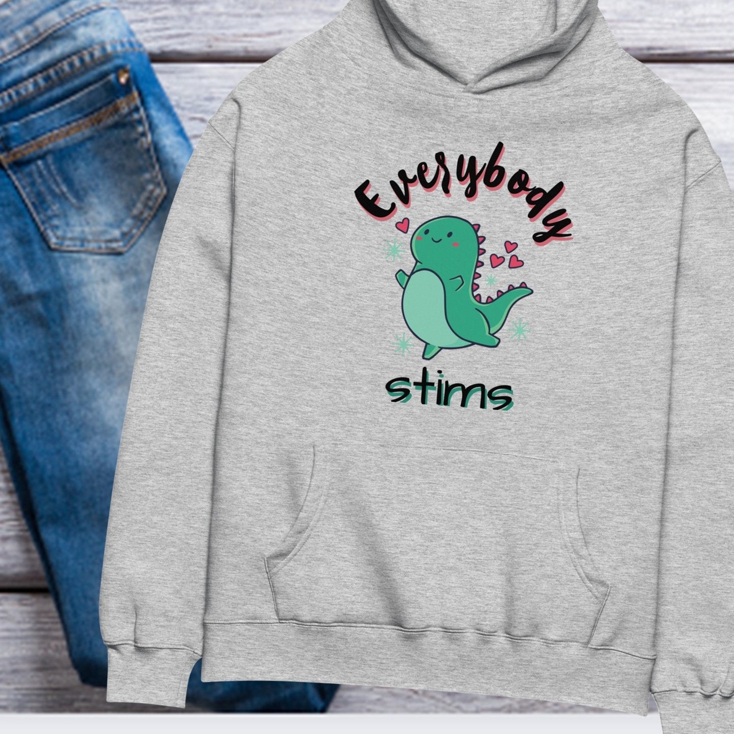 Special Education Teacher Shirt Hoodie SLP Hoodie Gray Everybody Stims Dinosaur Autism Acceptance Autism Awareness with background