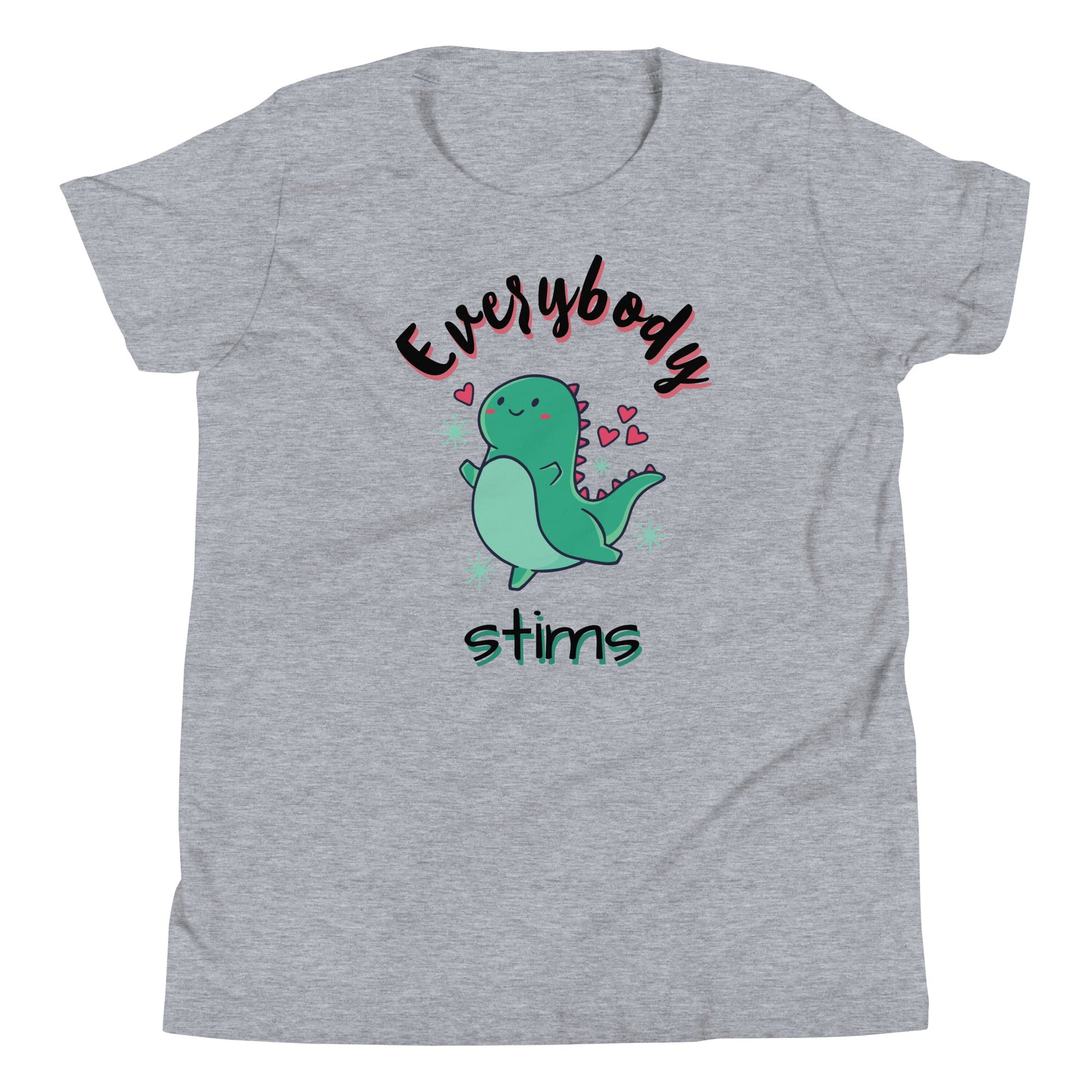 Kids Autism Awareness shirt, Neurodiversity shirt, "Everybody stims" Dinosaur gray