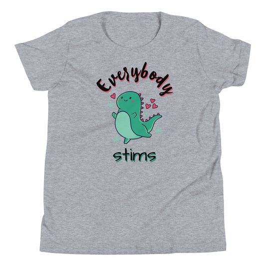 Kids Autism Awareness shirt, Neurodiversity shirt, "Everybody stims" Dinosaur gray