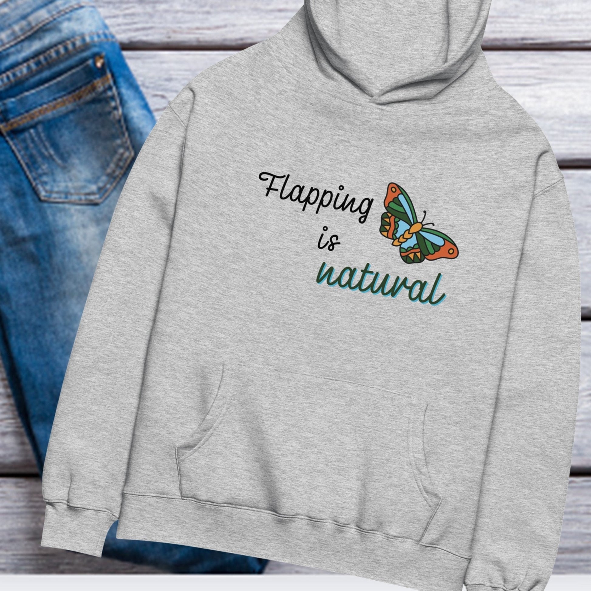 Special Education Teacher Shirt Hoodie SLP Hoodie Gray Flapping is Natural Butterfly Autism Acceptance Autism Awareness with background