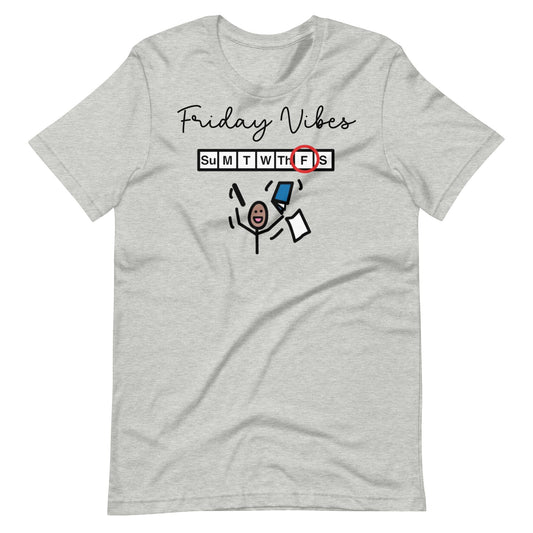 Friday Vibes Funny Special Education Teacher Shirt, SLP Shirt, SPED shirt, AAC Shirt, gray with Boardmaker PCS