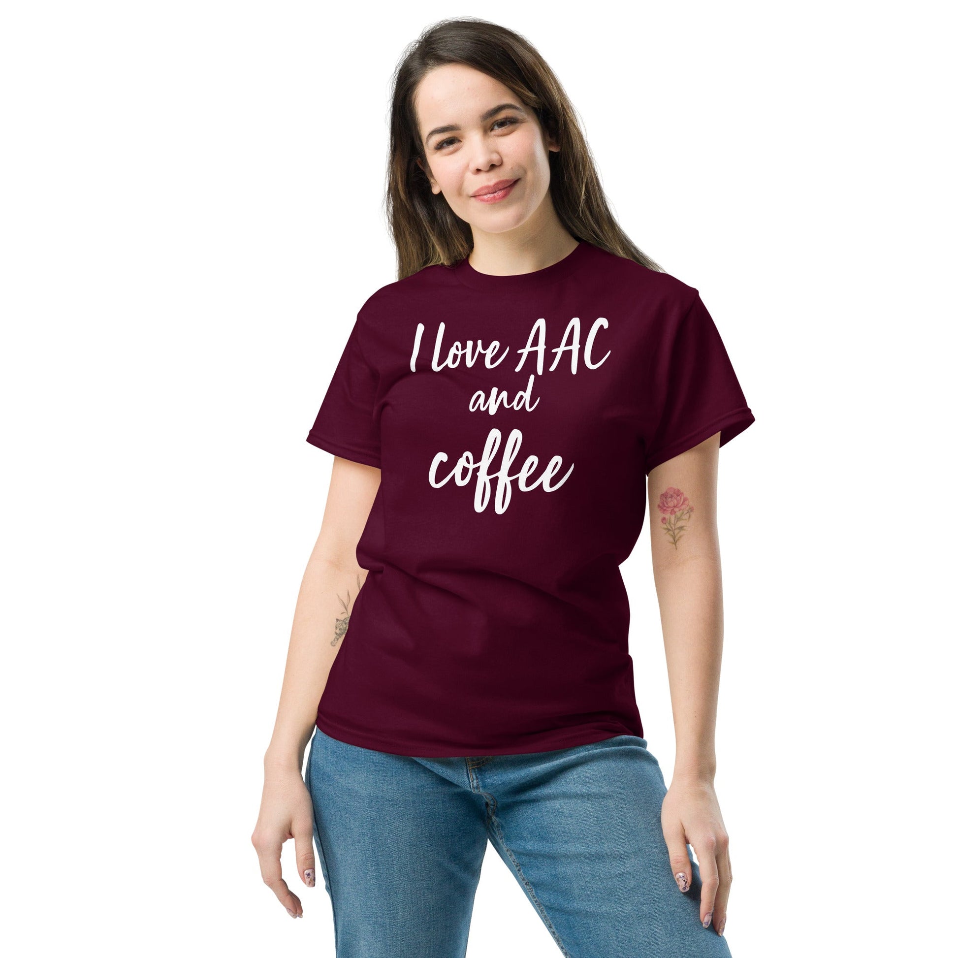 SLP Speech therapist t-shirt, special education t-shirt, AAC shirt, Funny teacher shirt, maroon female unisex