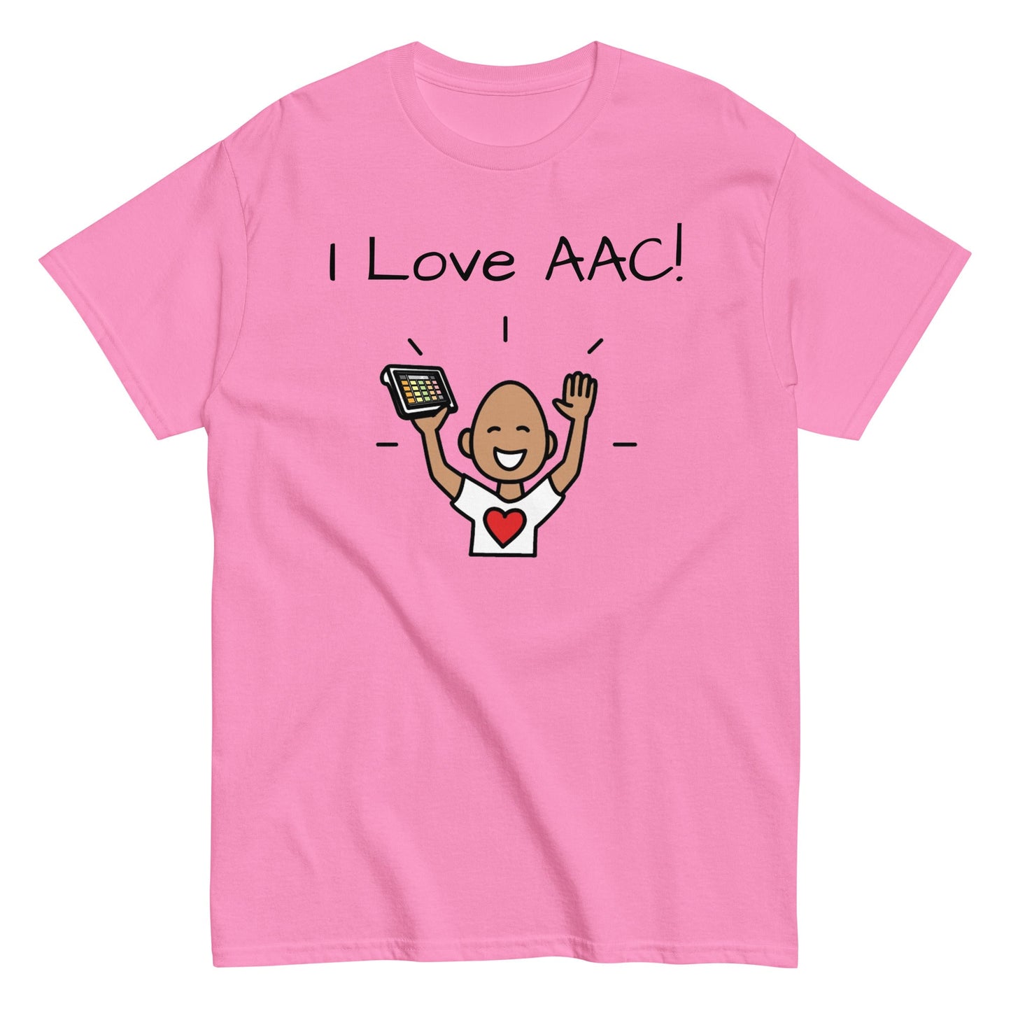 SLP Speech therapist t-shirt I Love AAC Special Education teacher shirt, Autism Awareness shirt with Boardmaker PCS pink unisex