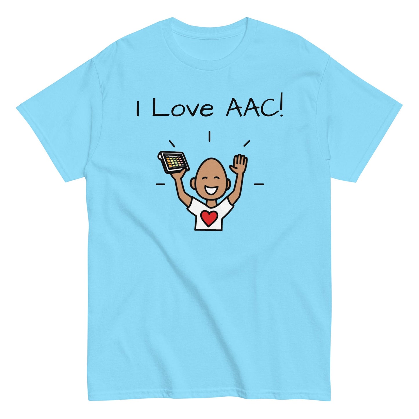 SLP Speech therapist t-shirt I Love AAC Special Education teacher shirt, Autism Awareness shirt with Boardmaker PCS light blue unisex