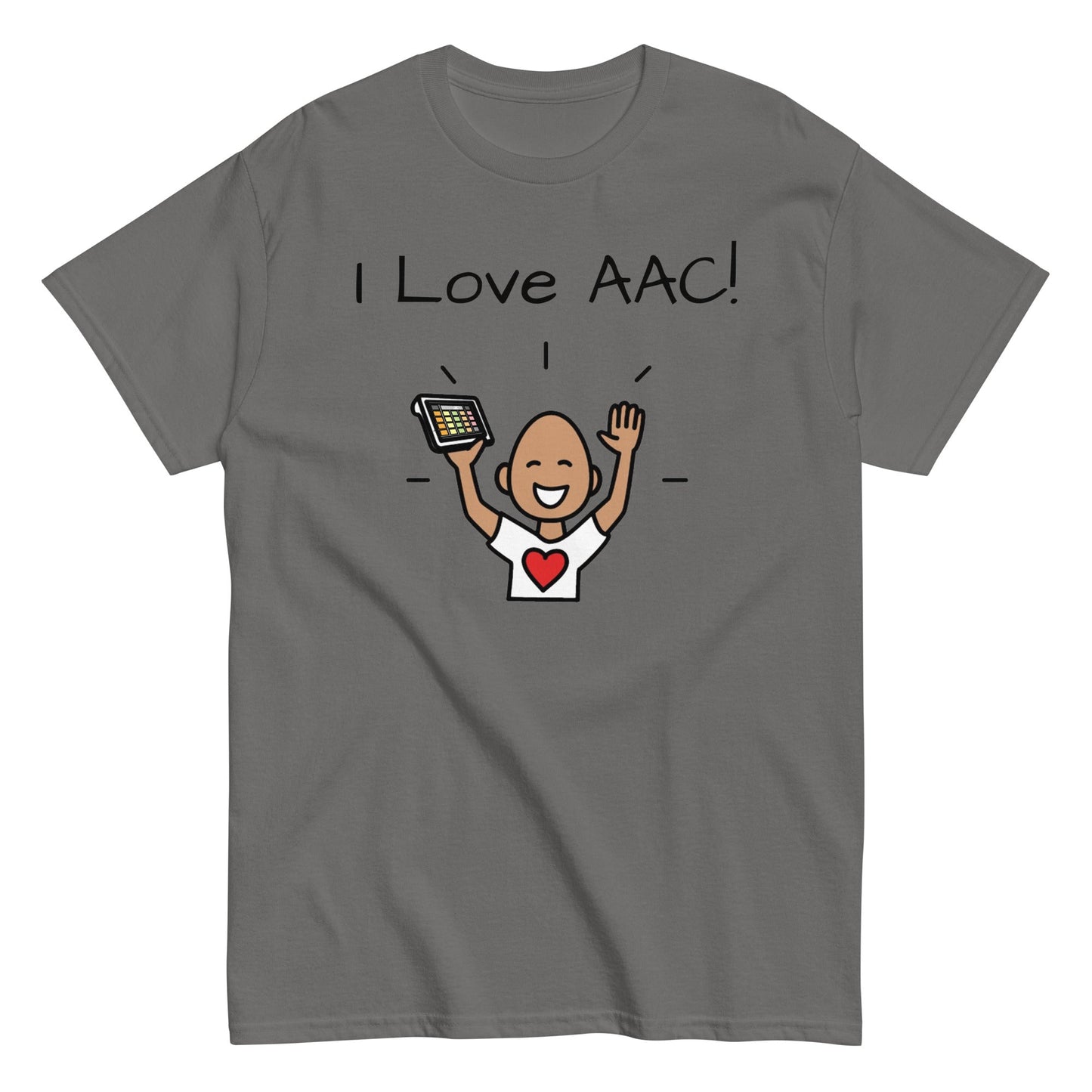 SLP Speech therapist t-shirt I Love AAC Special Education teacher shirt, Autism Awareness shirt with Boardmaker PCS cement Gray unisex