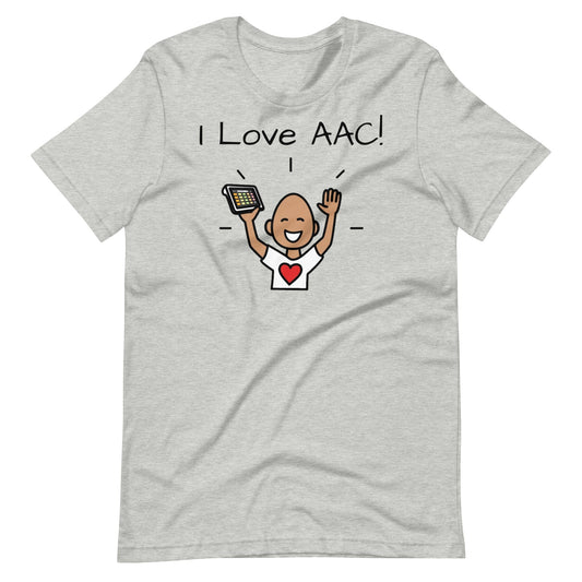 I Love AAC shirt, SLP shirt, Speech therapy shirt, Special Education t-shirt, Autism Acceptance shirt, gray with Boardmaker PCS