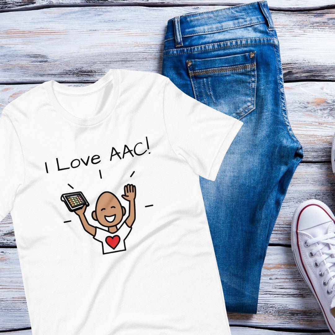 Special Education Teacher T-shirt SLP Shirt "I Love AAC" Autism Acceptance and AAC with Picture Communication Symbols