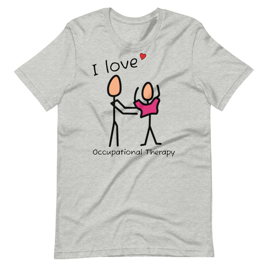 I Love Occupational Therapy OT shirt, school setting, special education, Autism with Boardmaker PCS gray