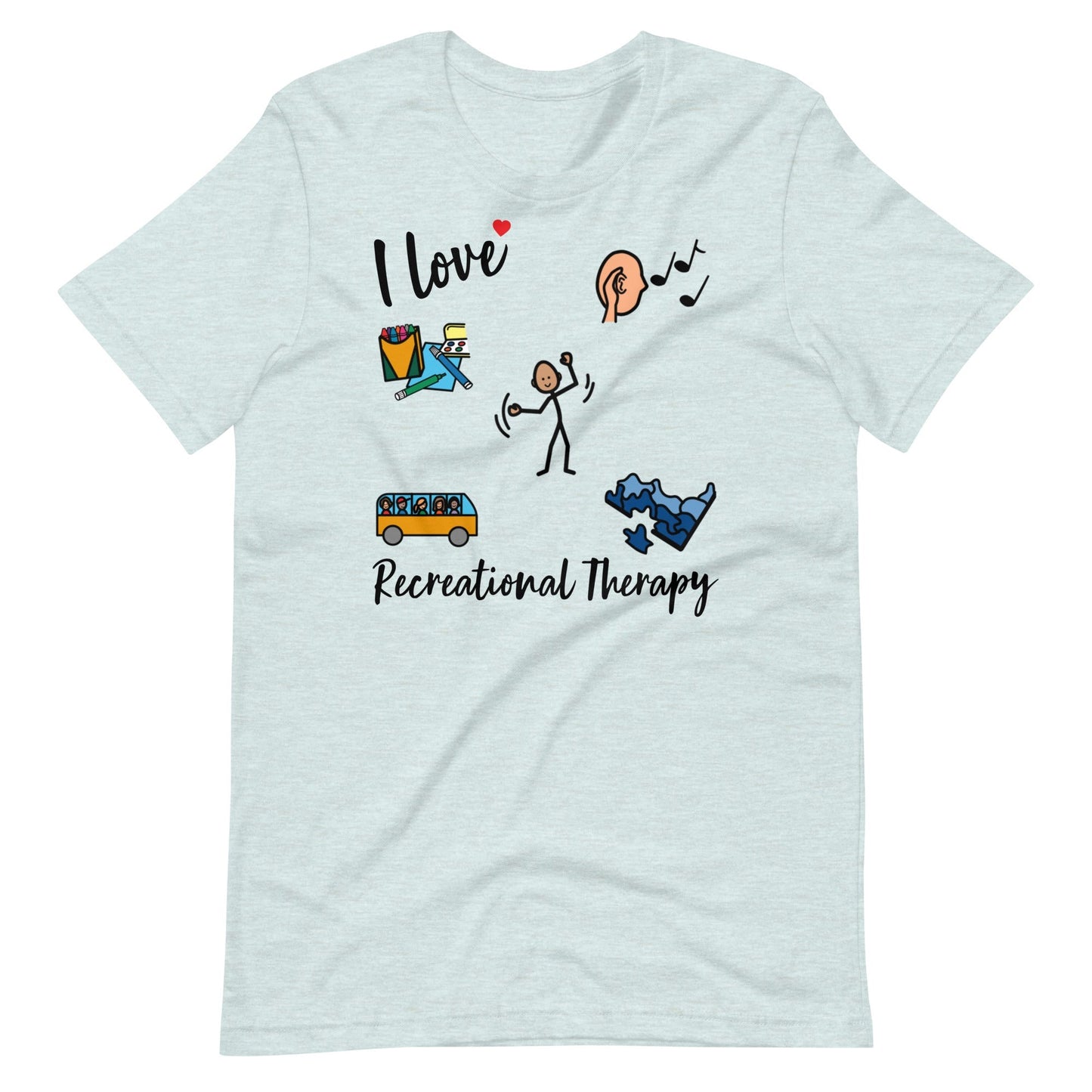 I Love Recreational Therapy Rec therapist t-shirt, special recreation, Special Education, Adapted Art, Music, Gym  teacher with Boardmaker PCS Blue