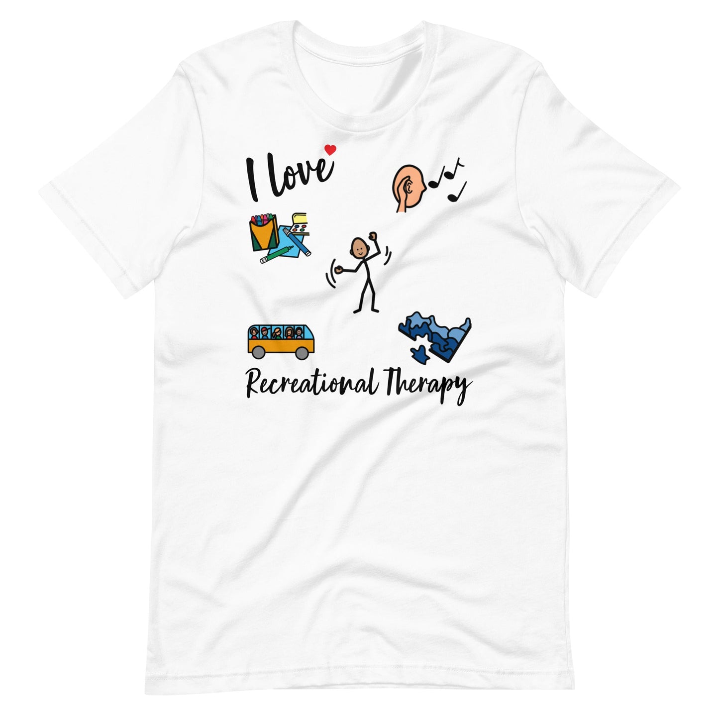 "I Love Recreational Therapy" Rec Therapist t-shirt with Boardmaker Picture Communication Symbols Unisex