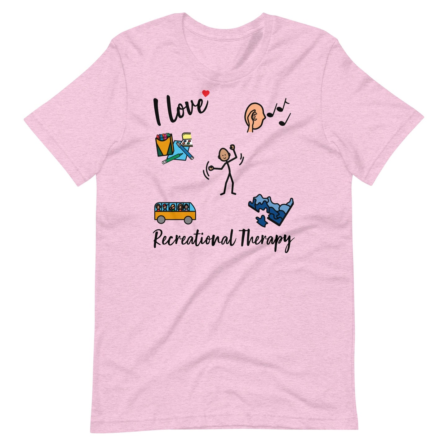 "I Love Recreational Therapy" Rec Therapist t-shirt with Boardmaker Picture Communication Symbols Unisex