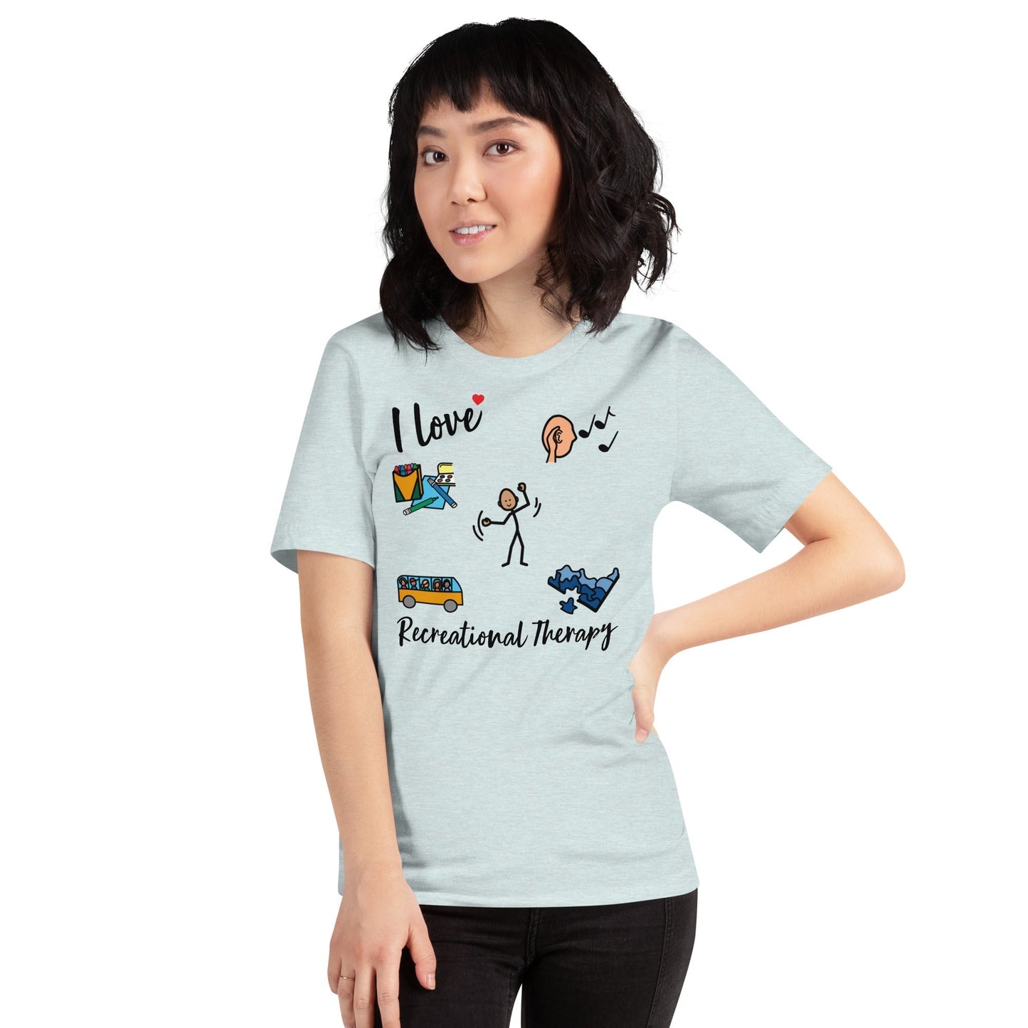 "I Love Recreational Therapy" Rec Therapist t-shirt with Boardmaker Picture Communication Symbols Unisex