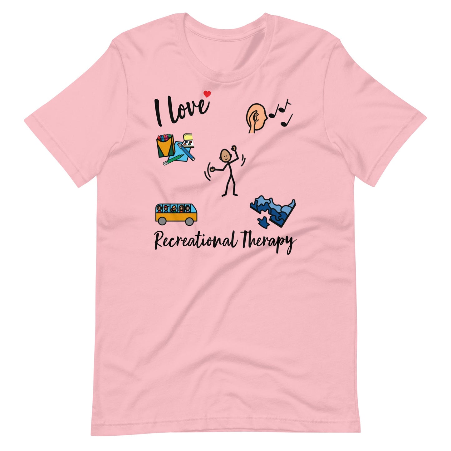 "I Love Recreational Therapy" Rec Therapist t-shirt with Boardmaker Picture Communication Symbols Unisex