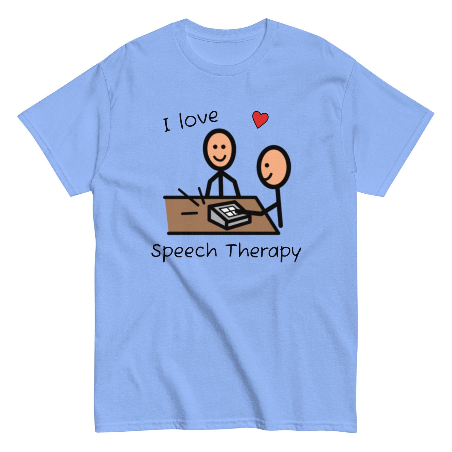 SLP Speech Therapist T-shirt, AAC shirt, with Boardmaker PCS I Love Speech Therapy blue unisex