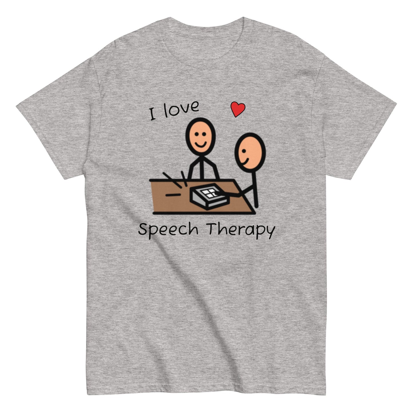 SLP Speech Therapist T-shirt, AAC shirt, with Boardmaker PCS I Love Speech Therapy gray unisex