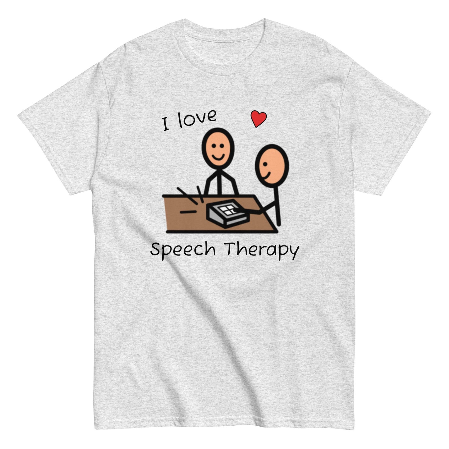 SLP Speech Therapist T-shirt, AAC shirt, with Boardmaker PCS I Love Speech Therapy ash unisex