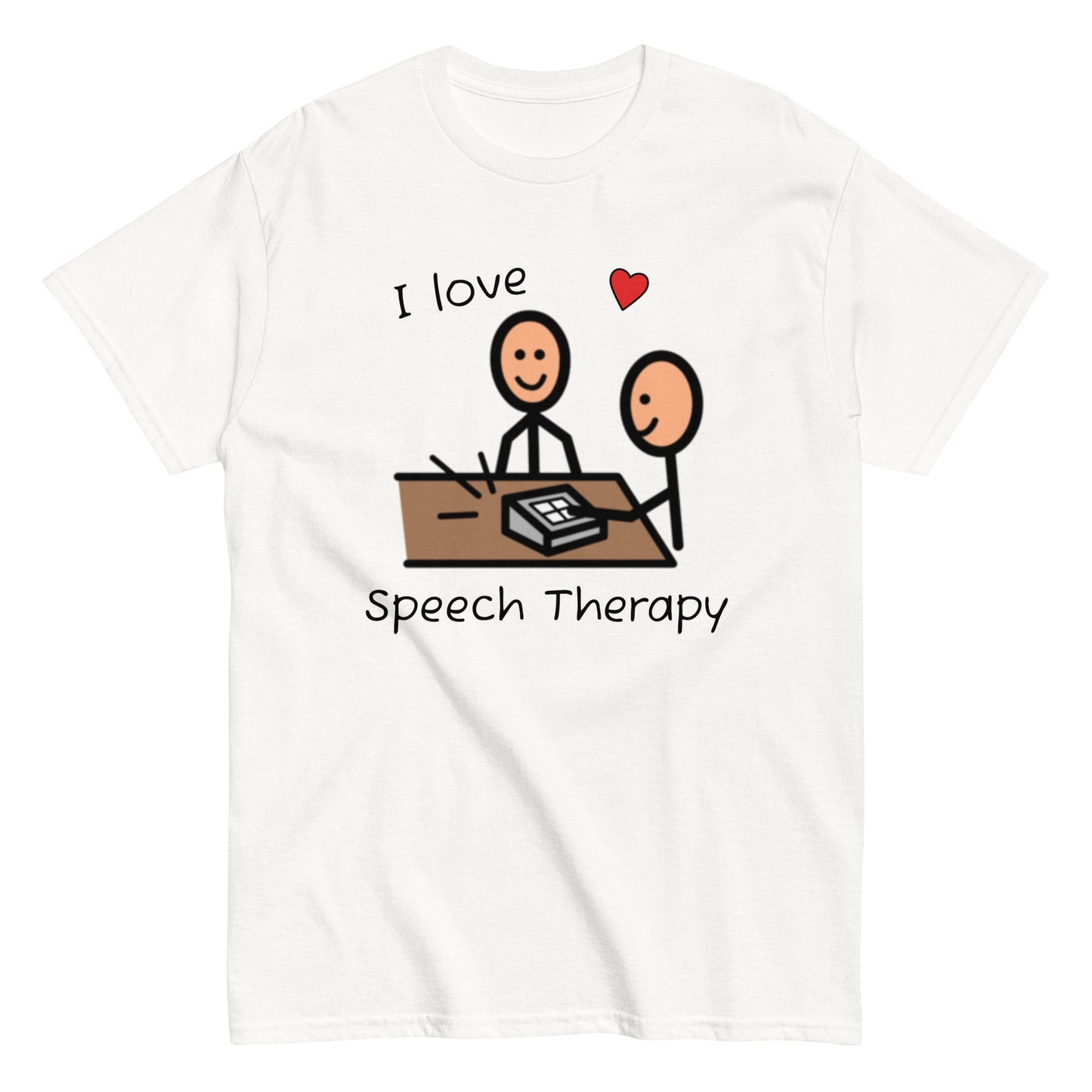 SLP Speech Therapist T-shirt, AAC shirt, with Boardmaker PCS I Love Speech Therapy white unisex