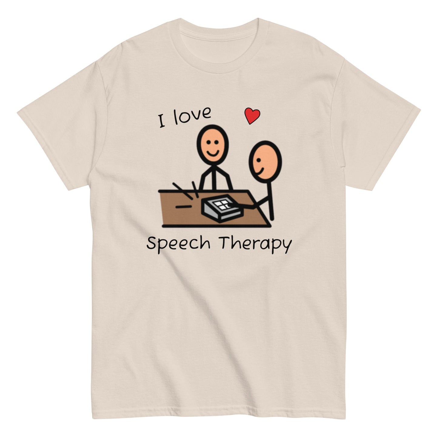 SLP Speech Therapist T-shirt, AAC shirt, with Boardmaker PCS I Love Speech Therapy cream unisex