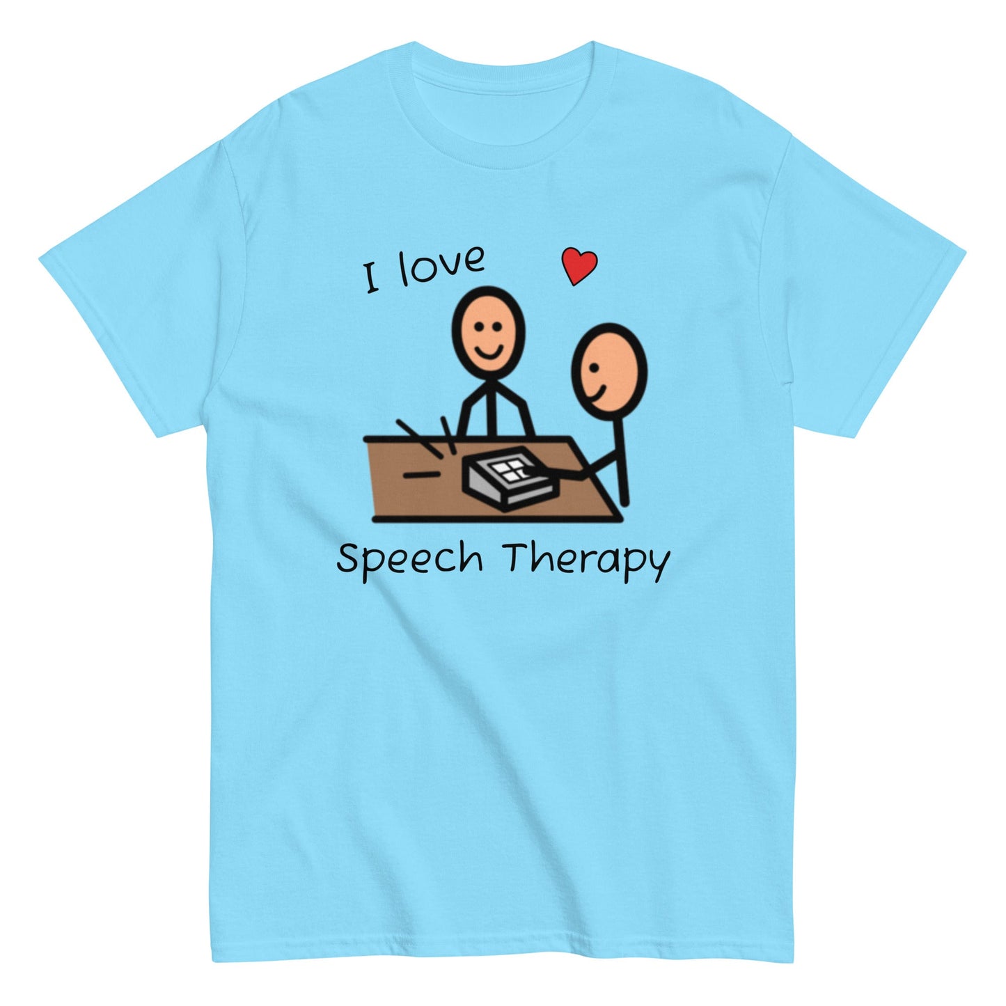 SLP Speech Therapist T-shirt, AAC shirt, with Boardmaker PCS I Love Speech Therapy bright blue unisex