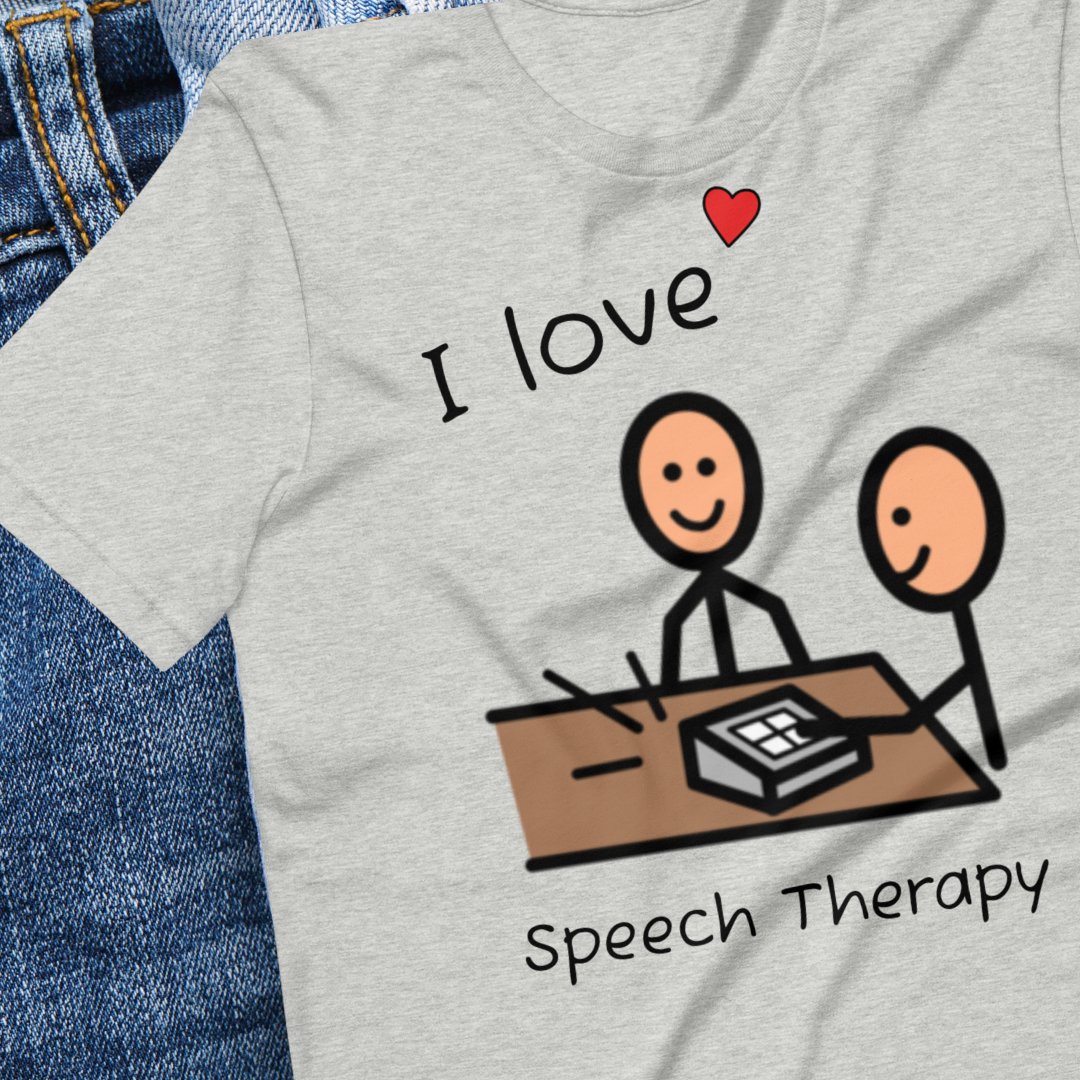 Special Education teacher t-shirt SLP T-shirt "I Love Speech Therapy" Autism Acceptance AAC with Picture Communication Symbols